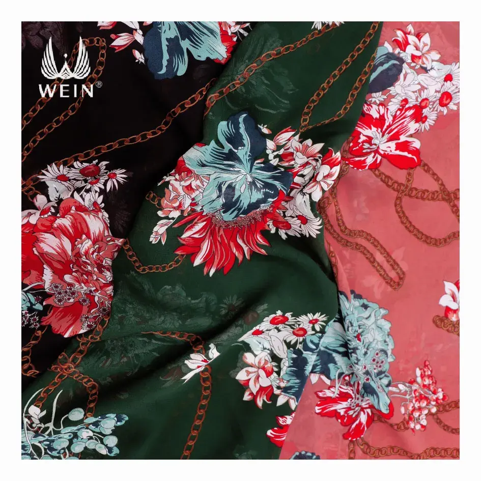 WI-A14 đa màu sắc chống tĩnh mềm màu 100% polyester voan in váy vải với thiết kế hoa đẹp