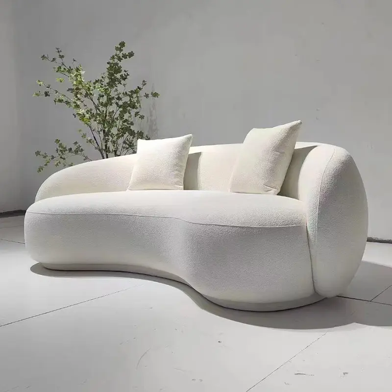 Modern sala de estar branco boucle canto sofá luxo veludo curvado crescente secional sofá projetos semi círculo lua em forma de sofá