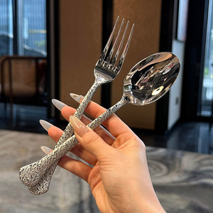 优雅复古手柄不锈钢银餐具哑光金银餐具婚礼餐具套装 - Product Image 3