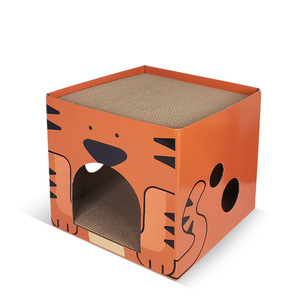 Rascador de gato de cartón corrugado, plegable y reemplazable, diseño extragrande de Tigre y pingüino - Product Image 5