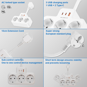 PUJIMAX Regleta de alimentación multifuncional 6 en 1 Tomas de corriente múltiples Regleta de alimentación Toma de extensión inteligente con puerto de carga USB - Product Image 4