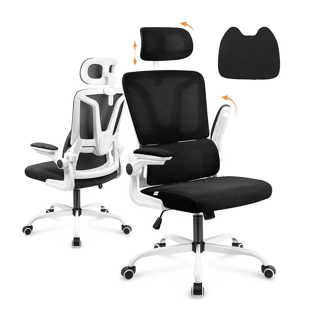 Ajustável Flip-up Braço Office Chair Mesh Computer Chair com encosto de cabeça ajustável e apoio lombar para Estudo Trabalho