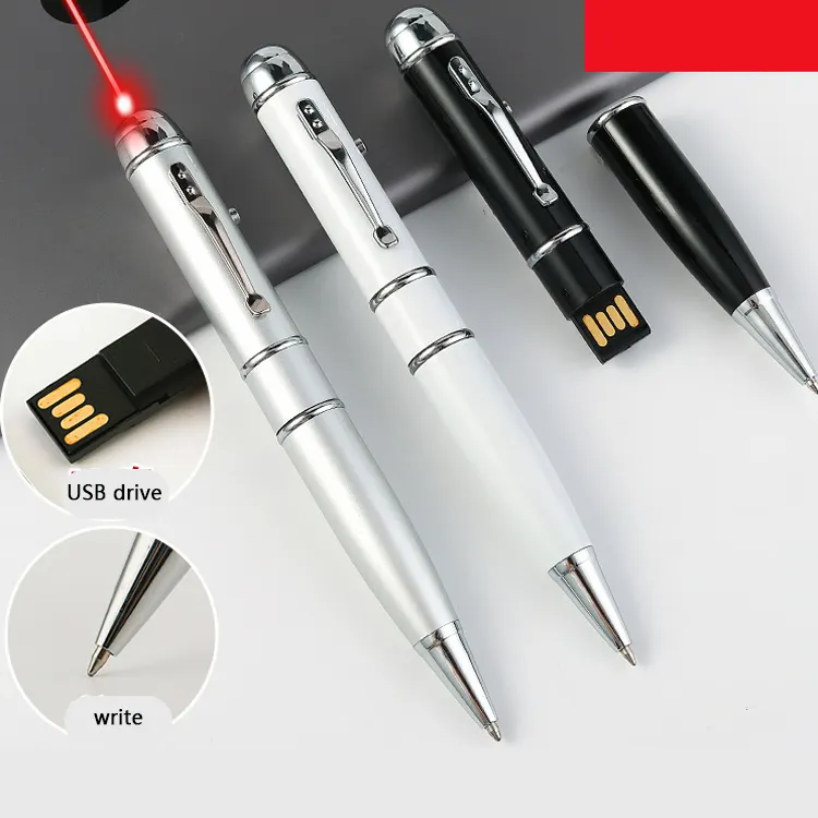 Promotional High Quality 4gb / 8gb / 16gb Usb Flash Drive Custom Logo Metal Ball Pen With Laser Light