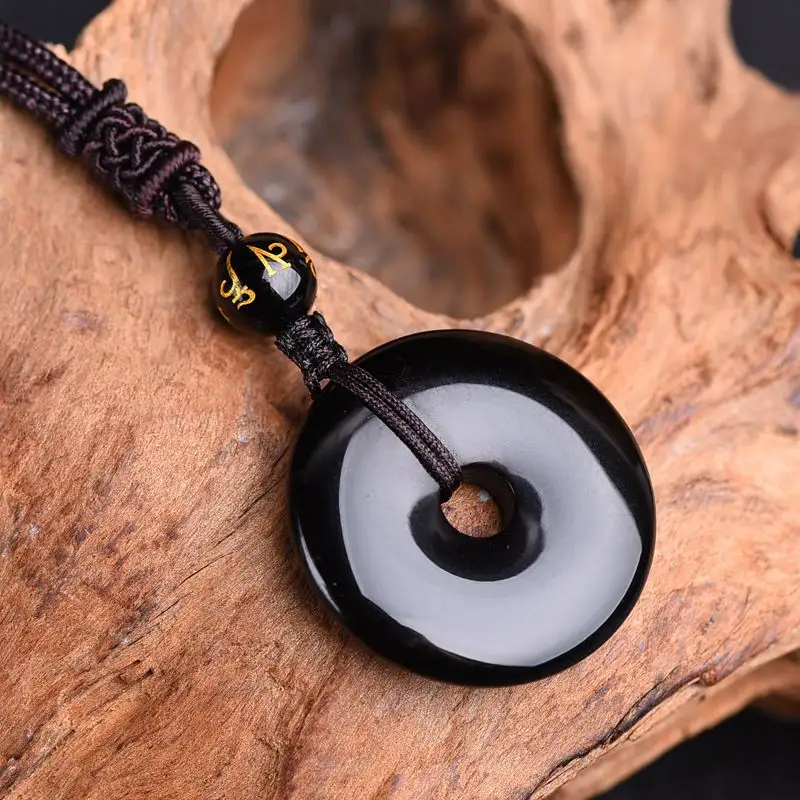 Wannee OEM Factory Supplies 7A Black Gold Ice Species Colorful Gold Obsidian Safety Buckle Pendant Crystal Necklace