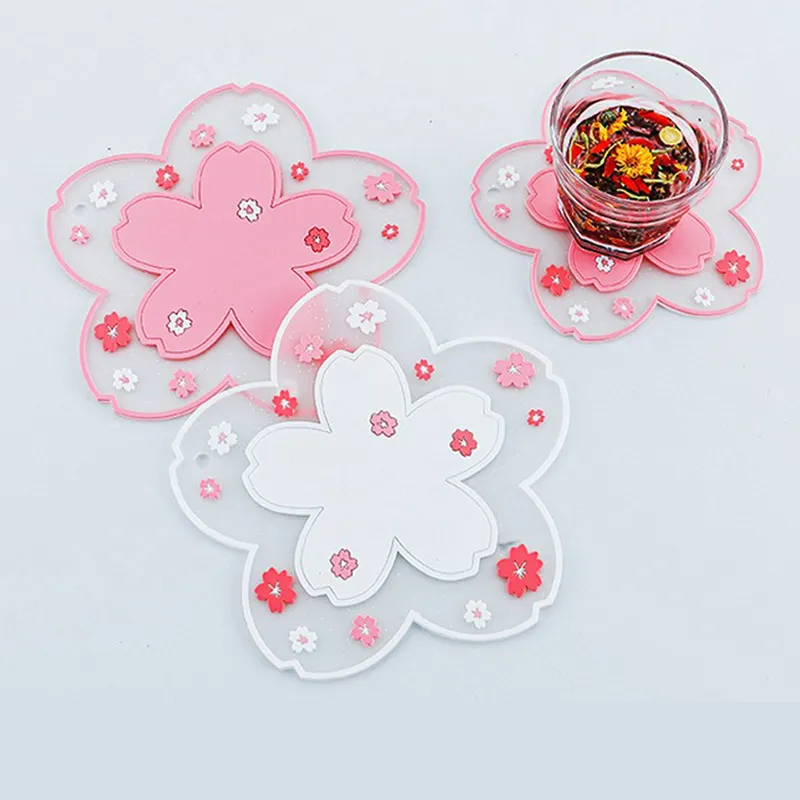 Novo Sakura Cherry Blossom, Bowl Cup Coaster Mat Borracha Macia Isolamento Térmico Durável Esteiras Anti Deslizamento Japonês Flower Coaster/