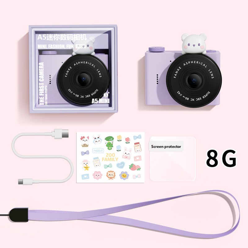 กล้องสีม่วงสุดเท่ ไม่มีการ์ด + สติกเกอร์ + สายคล้อง