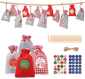 24 adet 1-24 noel geri sayım advent takvimi kumaş çanta dolum numaraları ile düğmeler noel süslemeleri DIY zanaat seti - Product Image 1