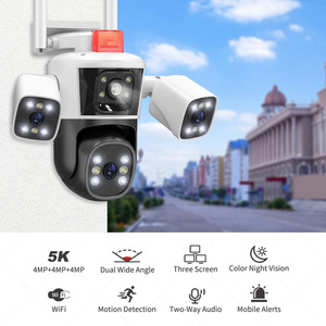 Cámara IP WiFi de 4MP 8K, tres lentes, vista panorámica al aire libre, PTZ, seguridad inteligente, hogar, calle, Sensor CMOS, tarjeta Micro SD, uso en interiores