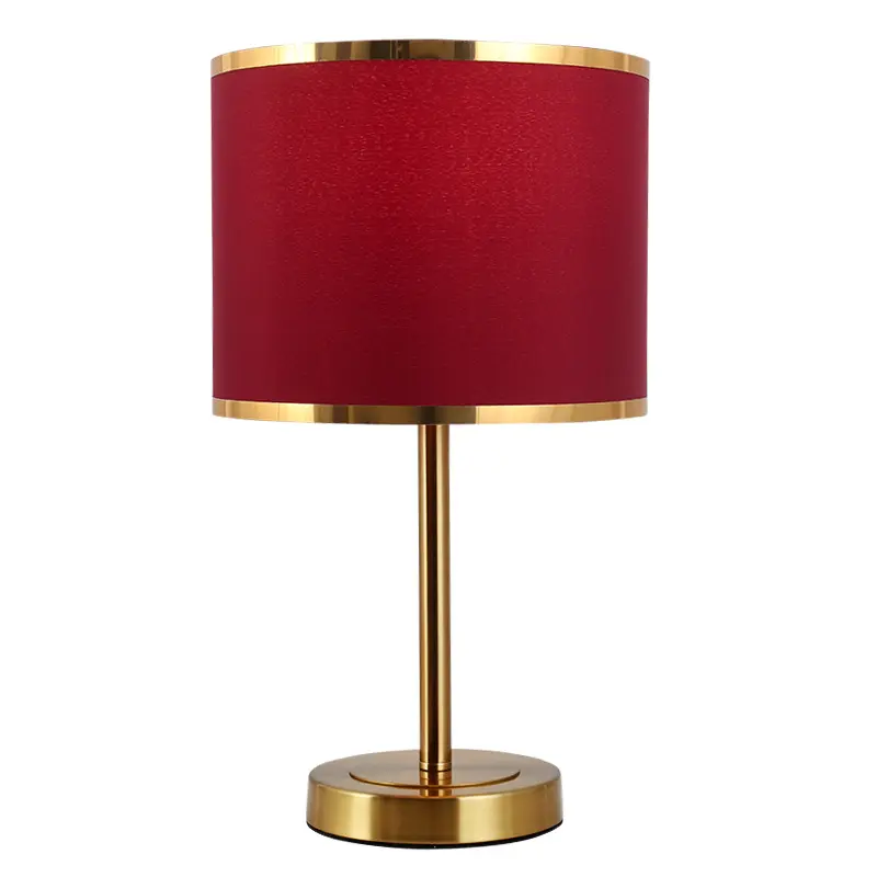 Tecido romântico vermelho casamento lâmpadas pena mesa lâmpada led metal mesa lâmpada para escritório casa