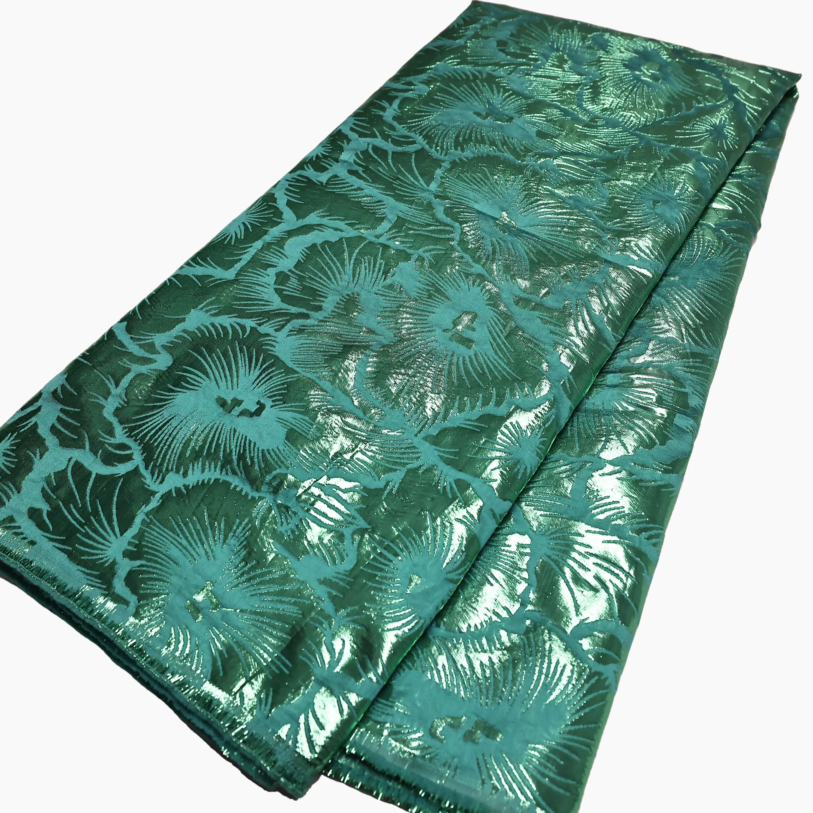 Niai African Flower Pattern tessuto di pizzo broccato tessuto damascato Jacquard tessuto broccato Jacquard per abito verde
