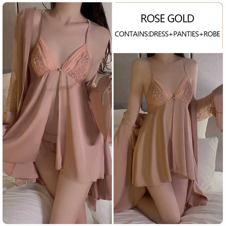 Sexy Nighties Women Bedroom Wear Front Split Lace Mesh Babydoll With Panties Lingerie Set Gr