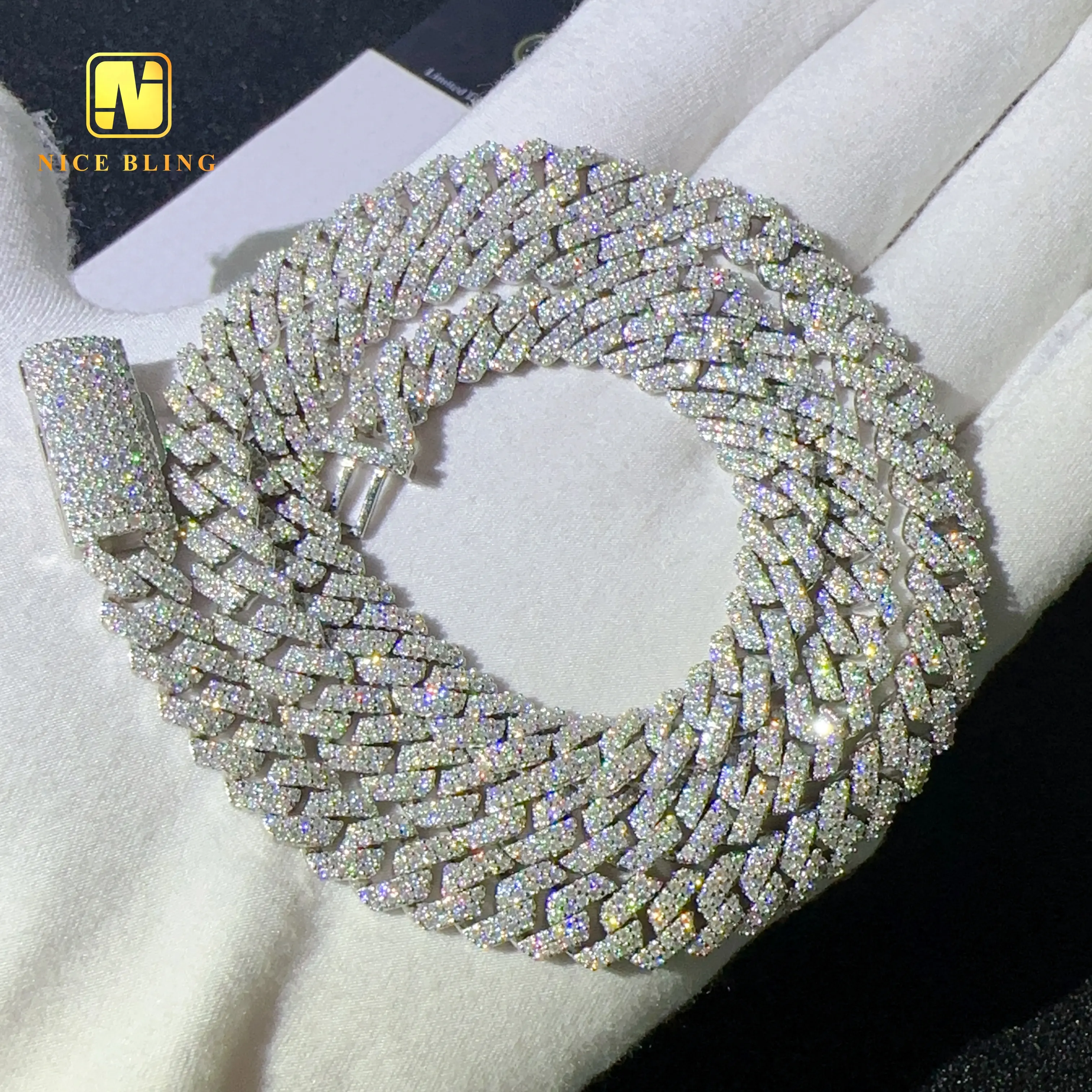 Goedkope Prijs 2 Rijen Zilveren Cubaanse Kettingen Hot Sale Moissanite Diamond Cuban Link 8Mm Hanger Ketting Armband Hiphop Sieraden