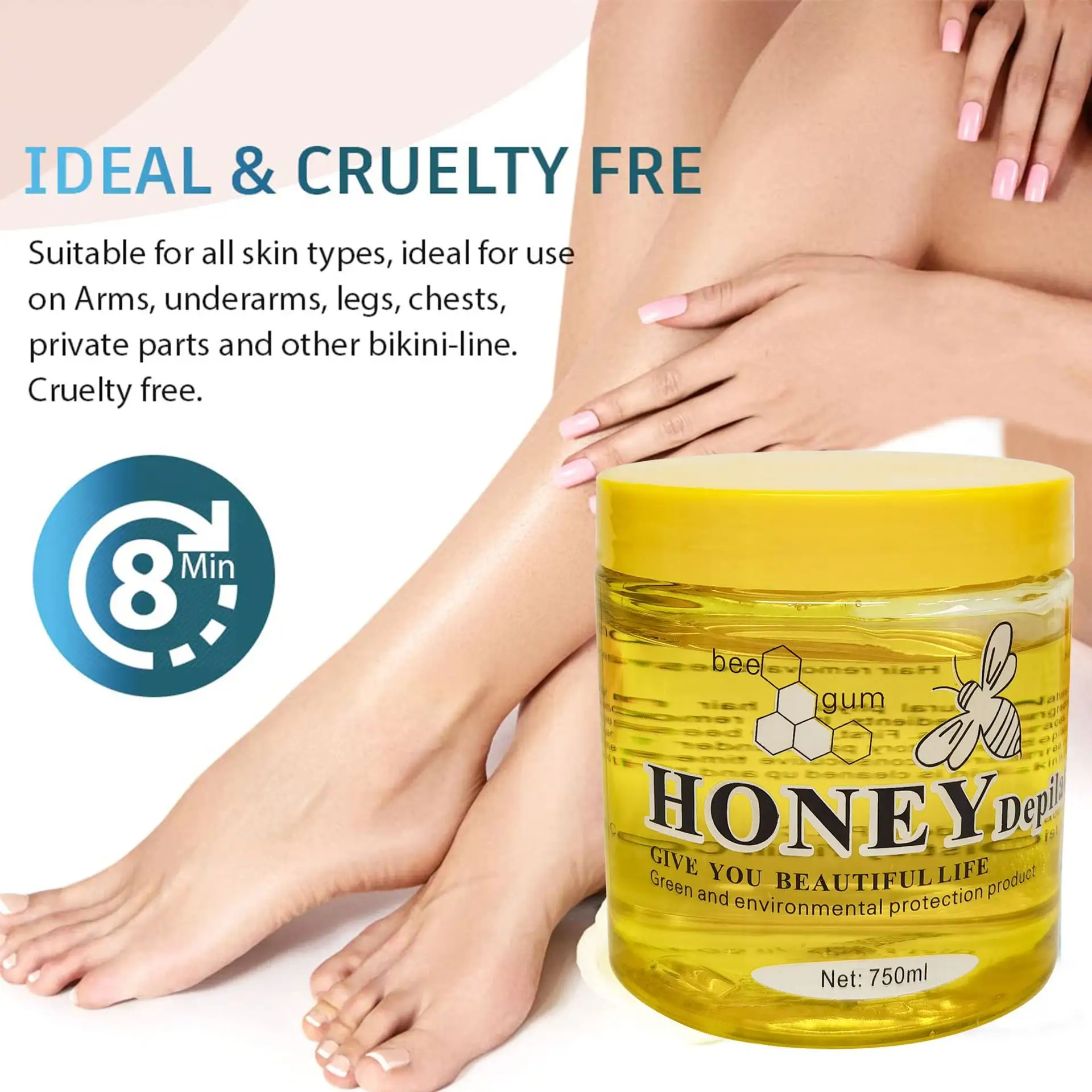 Cera depiladora corporal Natural para hombre y mujer, alta calidad, 100% de cera de miel vegana