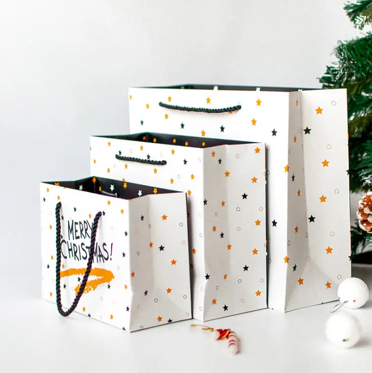 Sac à provisions bon marché emballage poignées fête paillettes Art sac en papier sacs-cadeaux de Noël