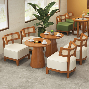 Xzy giải trí vòng Bàn cà phê mây da không tay Ghế Nhà Hàng bàn ghế Đặt món tráng miệng cửa hàng rắn gỗ Bàn và ghế - Product Image 4