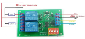 DC 12V 2 Ch RS485 Placa de relé UART Módulo de interruptor de puerto serie Modbus at Command Control para PLC Smart Home Automated Industry