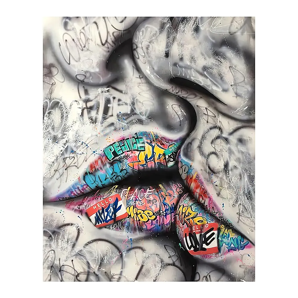 Pintura en lienzo de grafiti para sala de estar, carteles e impresiones en lienzo con labios sexys, arte abstracto de pared de color agua, imagen de moda