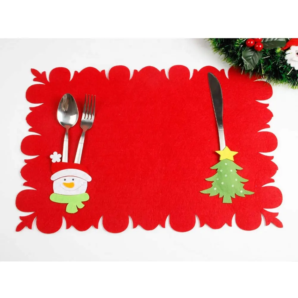 Cute Red Table Place Mat Felt Christmas Placemat for Xmas Tableware Decoration