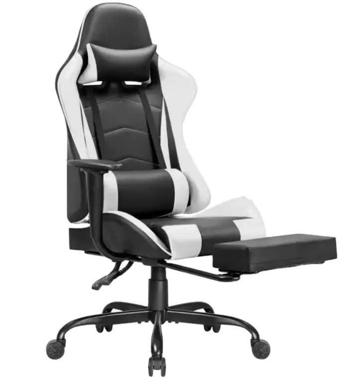 GX0226 ตัวอย่างฟรี เก้าอี้หมุนสีขาว เก้าอี้เล่นเกมหนัง Pu พร้อมสตูลเท้าและเก้าอี้เล่นเกมนวด