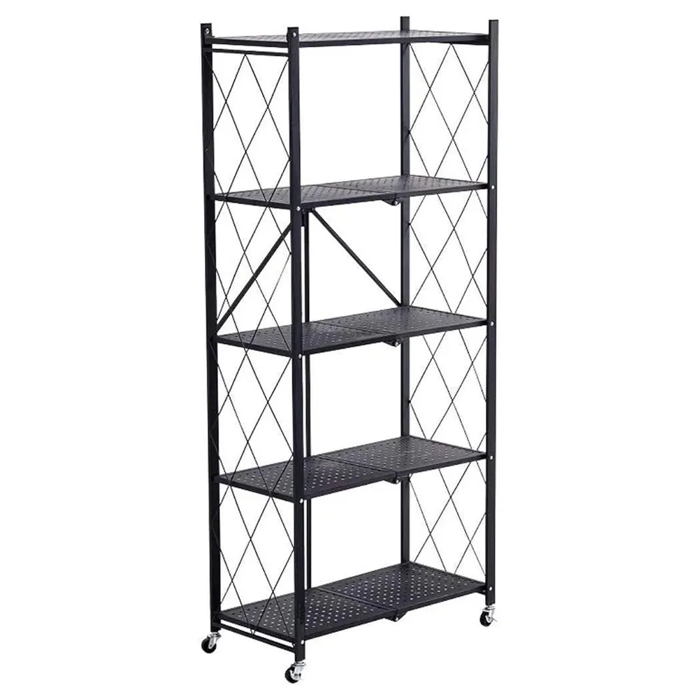 Customized Standing Installation Book Shelf Black Powder Coated Metal Iron Home Kitchen 5 tier Foldable Storage Racks Shelves