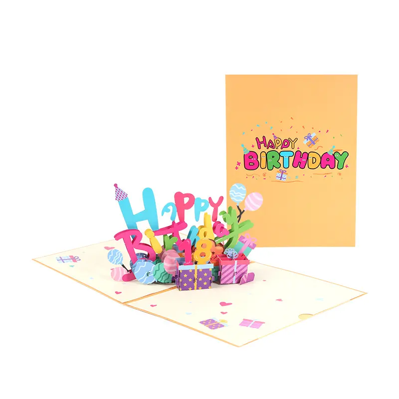ขายส่ง3d Pop Up การ์ดอวยพรวันเกิดที่มีสีสัน Handmade Blessing ข้อความดิจิตอลสำหรับวันเกิด Party
