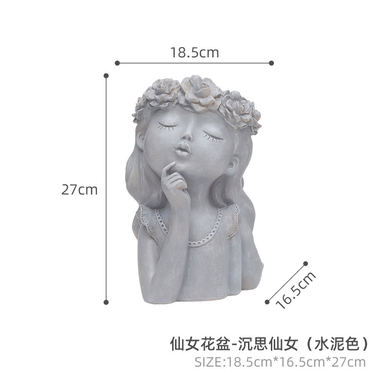 Fairy Flower Pot - Pensive Fairy (Cement Color)