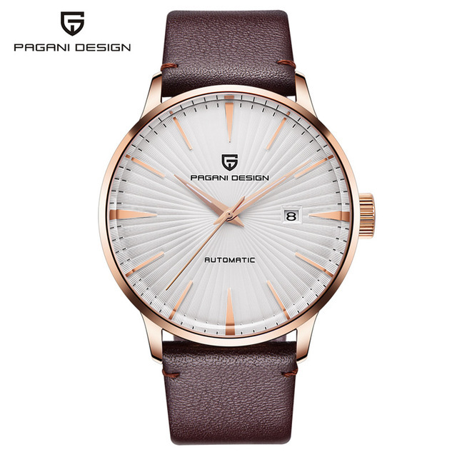 5 rose gold case white dial coffee leather belt