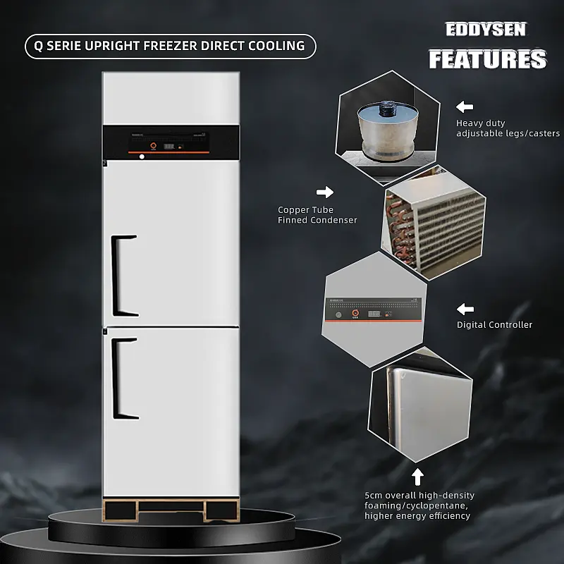 Thiết kế thân thiện với môi trường Q Series 2 cửa tủ lạnh thương mại 370L Tủ đông thẳng đứng làm mát trực tiếp