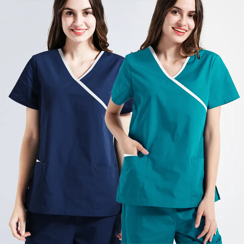 Conjunto de roupas de laboratório + calças, uniforme de enfermagem em decote em v, uniforme de enfermagem com decote em v