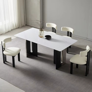 Mesa de comedor de roca minimalista moderna de lujo ligero, mesa de comedor de roca de tamaño pequeño rectangular de madera maciza de gama alta para el hogar - Product Image 4