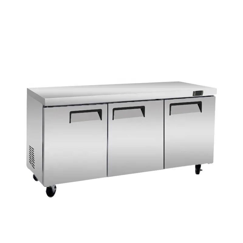 Commercial Stainless Steel Worktop Refrigerator Kitchen Bench Fridge Air-Cooled Undercounter Freezer