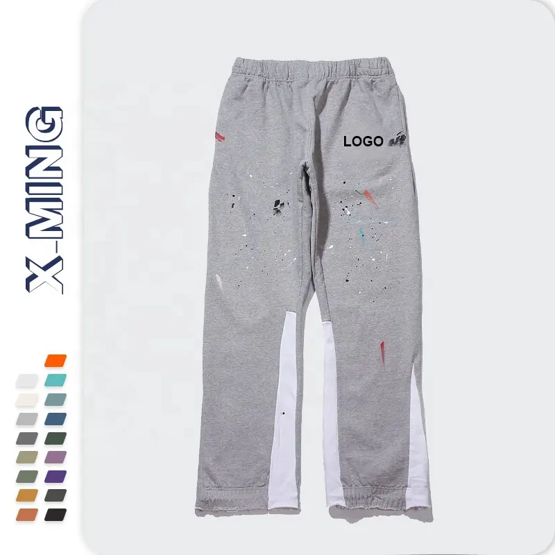 İyi kalite düşük moq özel erkek graffiti spor koşu pantolon yığını slim fit sweatpants fransız terry pamuk flare pantolon