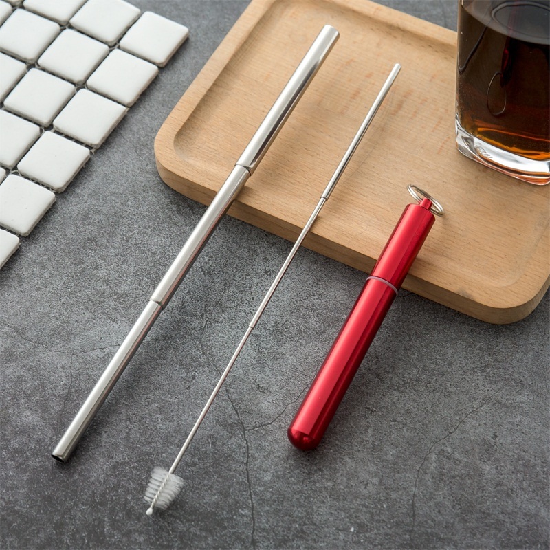 Estuche rojo+pajita plateada