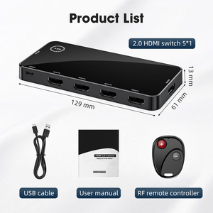 Interruptor HDMI 5 en 1 salida HDMI switch 5x1 con control remoto IR compatible con 4K 3D HD1080P HDMI Switcher para PS4 Xbox Blu-Ray Player - Product Image 5