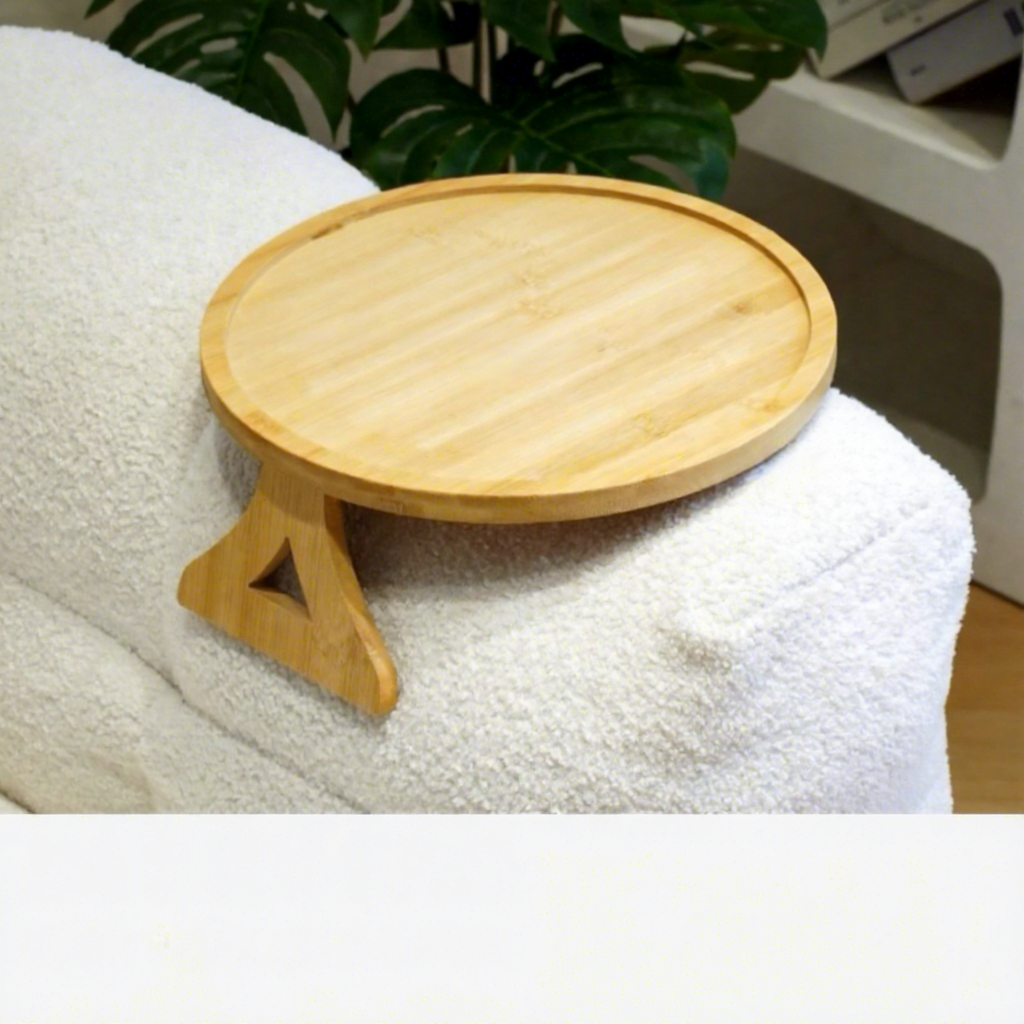 Plateau de canapé rond couleur bois