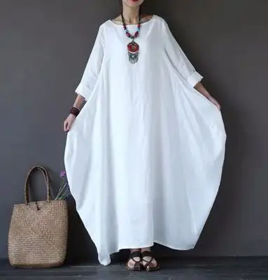 Robe longue en coton pour femme grande taille été automne ample lin à manches longues, robes Boho oversize blanc rouge bleu/