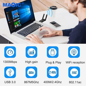 电脑硬件软件1300Mbps双频8812BU 2.4G 400Mpbs 5.8G 867Mpbs通用串行总线3.0网卡通用串行总线无线适配器 - Product Image 2