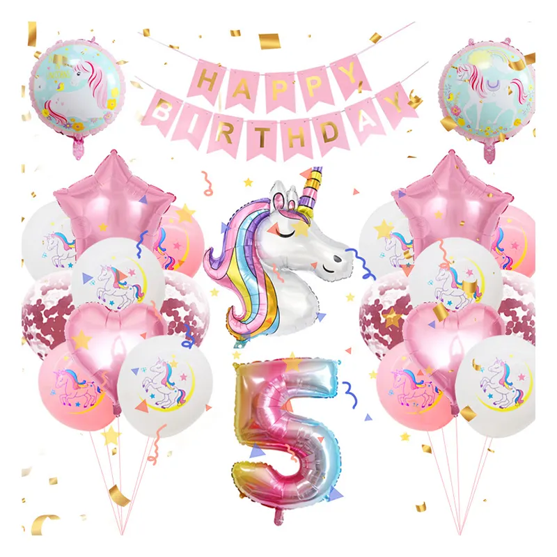 Nouveau licorne ballon enfants fête d'anniversaire décoration ballons ensemble dessin animé feuille d'aluminium ballons fête Arrangement fournitures
