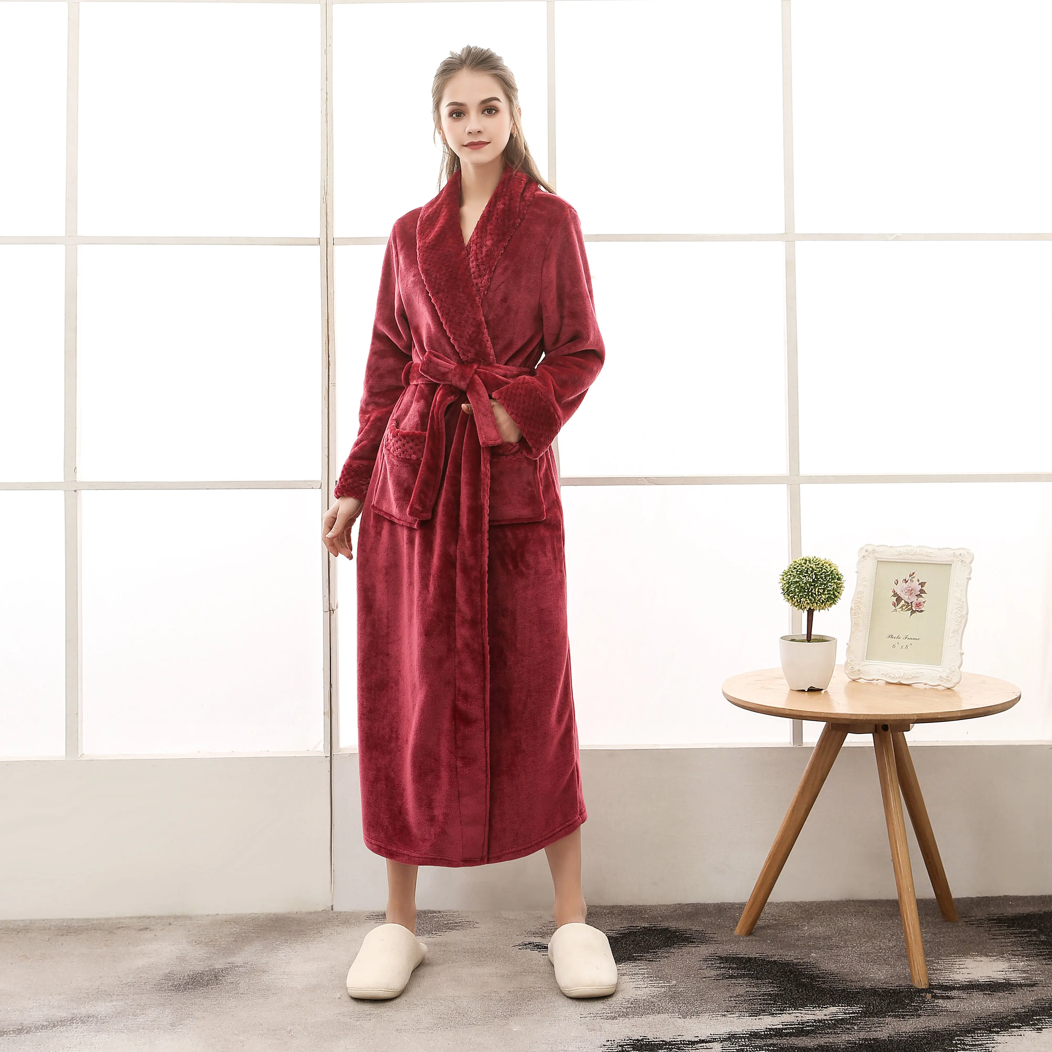 Bathrobe Sauna Clothes Women's Thin Nightgown Long Lovers' Home clothes red bathrobe Hotel Bathrobe