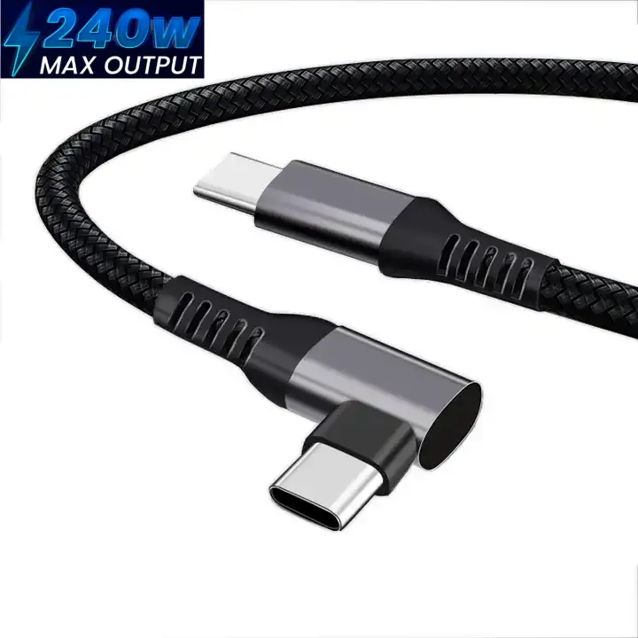 Cable cargador USB tipo C PD240W blindaje trenzado conector de Ángel derecho caja de Metal Cables de datos de nailon para teléfono móvil portátil