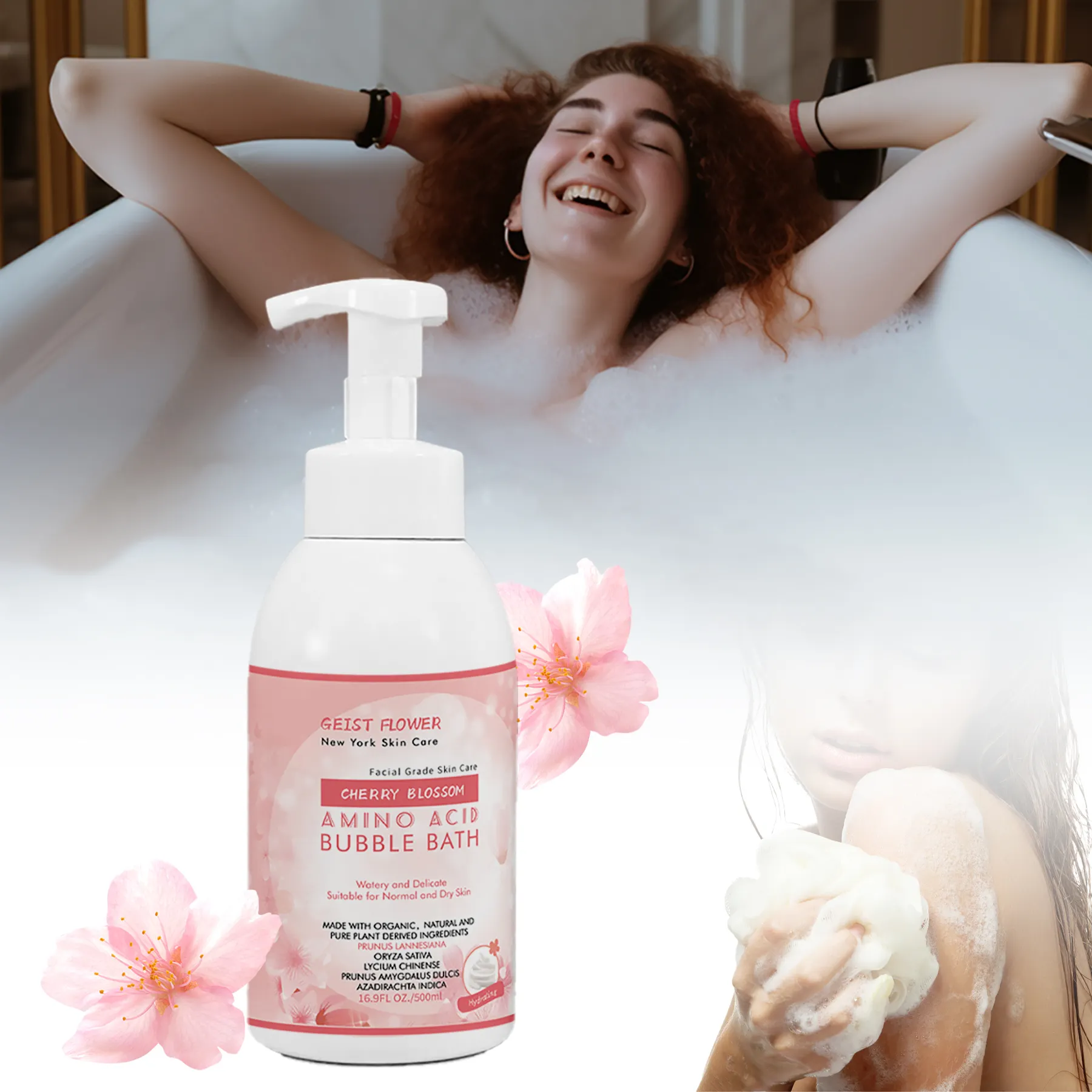 GEIST Flower Amino Acid Cherry) Gel de ducha de baño corporal con mejor olor para Wome Dense Bubble Bath (hidratante y romántico EE. UU. Adultos