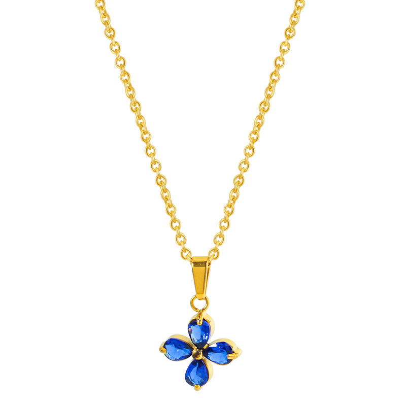 Flower necklace blue-n0055-2-Gold