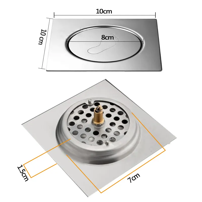 Acessórios do balcão do banheiro 3 Inch Bounce Floor Drain Aço Inoxidável Engrossado Light 10*10 Floor Drain