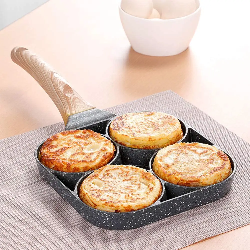 4 Hole Household Eggs Burger Baking Four-grid Small Frying Pan Flat-bottomed Omelette Non-stick Pan