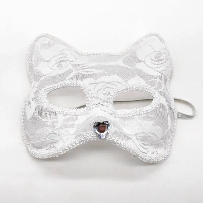 Máscara de escenario de cosplay de Halloween, máscara de cara de gato de animal de encaje femenino para fiesta, máscara de Carnaval de Halloween para mujer