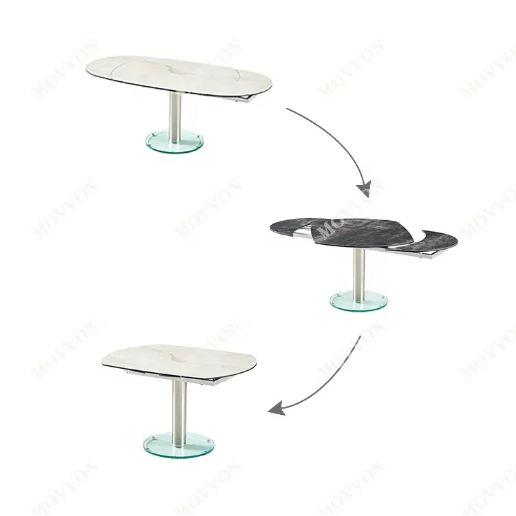 Mesa de jantar extensível de cerâmica, venda quente, mesa de jantar com topo oval giratório