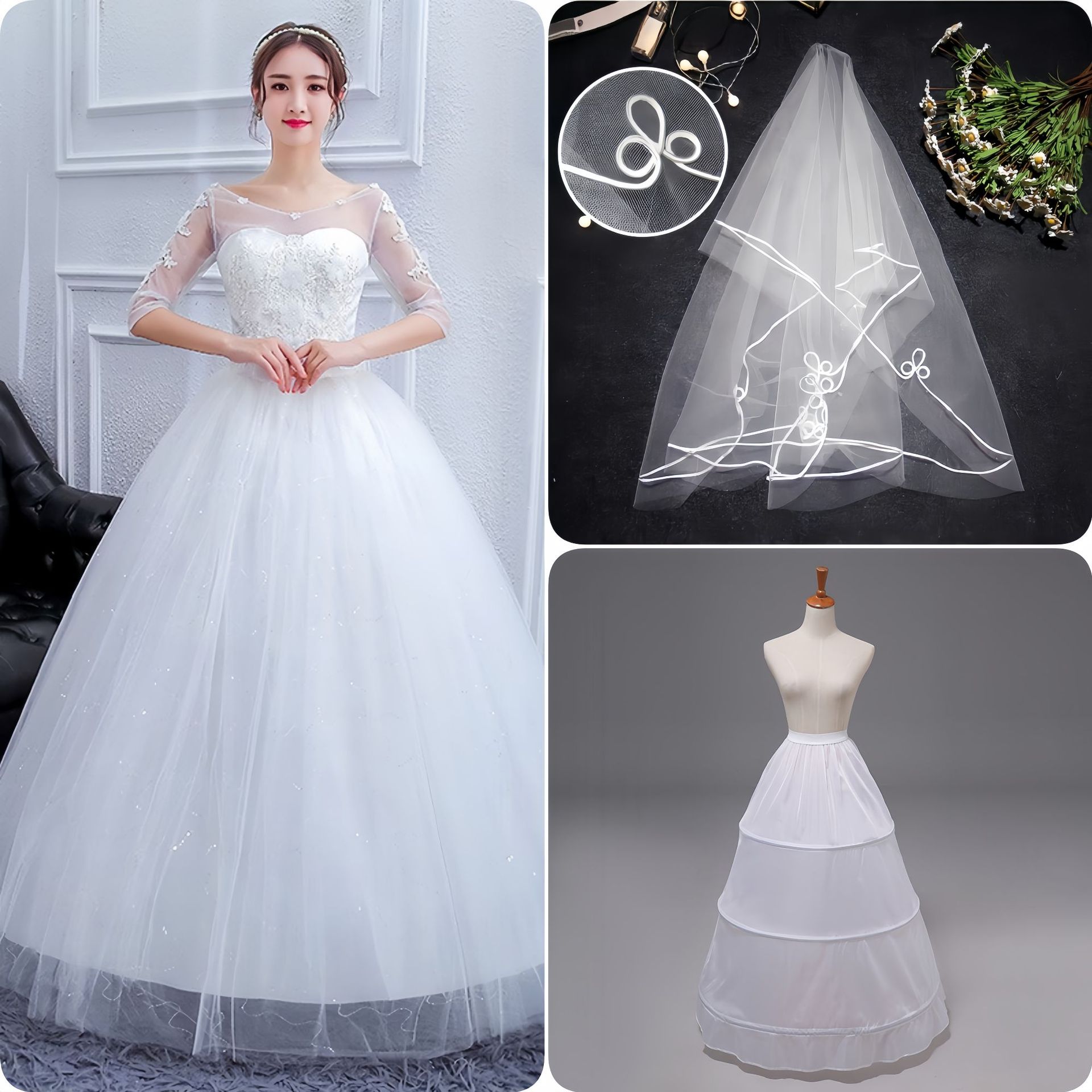 Robe blanche + jupon + voile