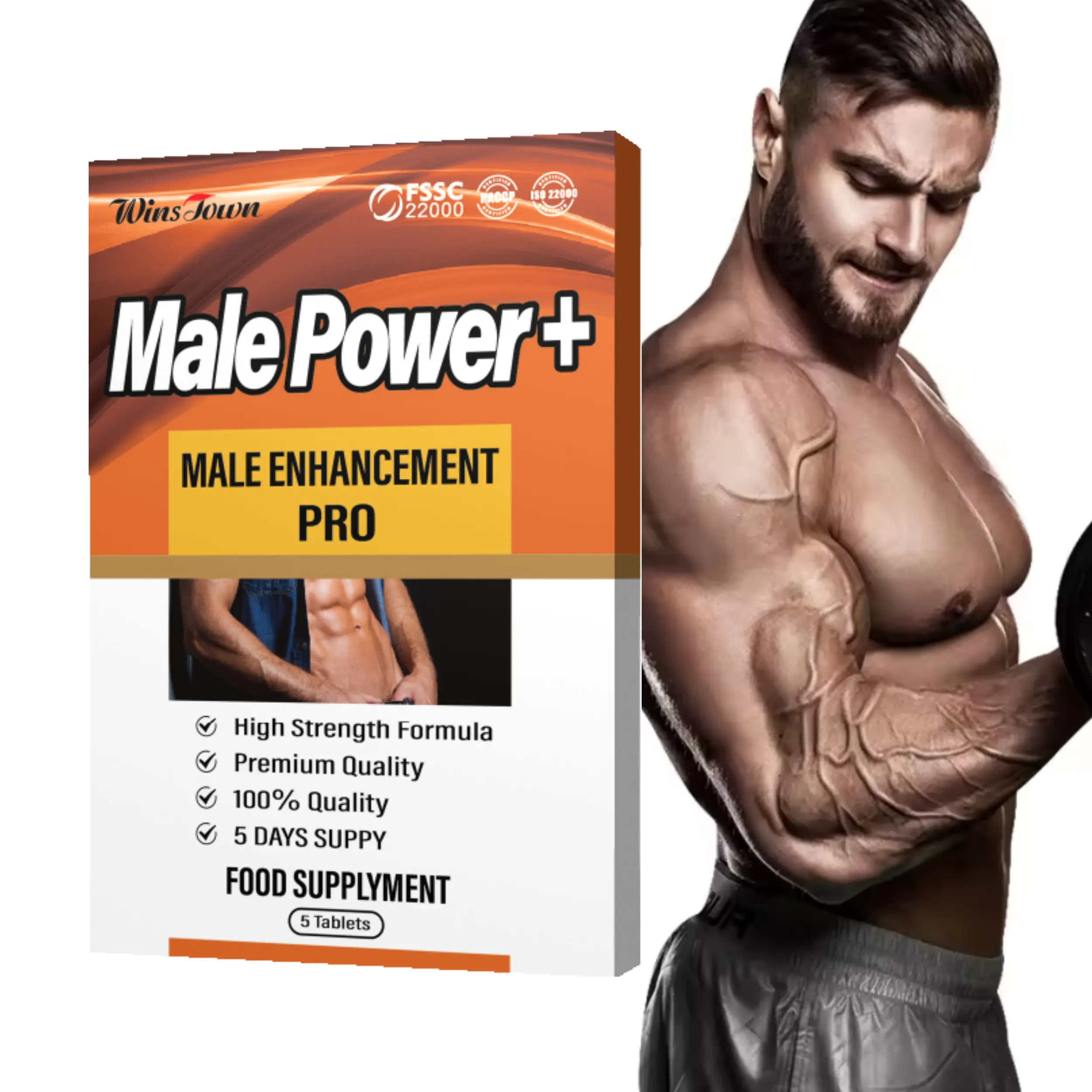 Productos de mejora masculina Fitness Aumento muscular Caja de 5 tabletas de fuerza masculina