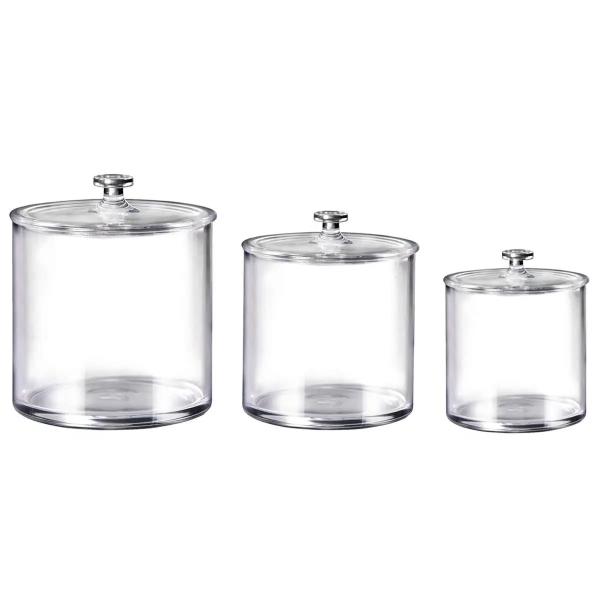 Conjunto de frascos de plástico acrílico de qualidade premium, 3 latas de armazenamento de plástico transparente cristal transparente com tampas