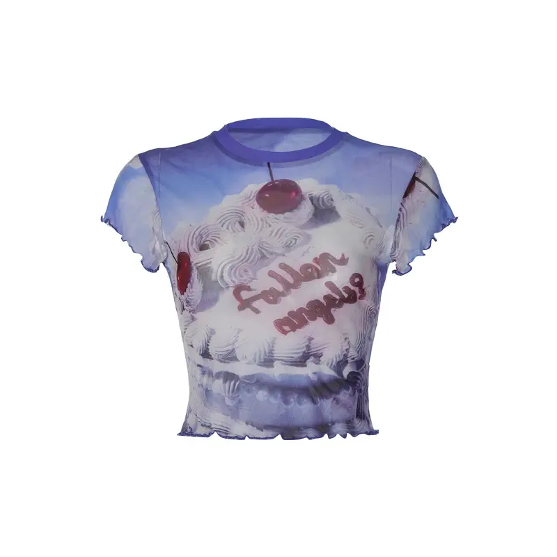 Transparent Mesh T-shirt O-Neck Short Sleeve Graphic T shirt Summer Fashion Y2K Crop Top Tee Shirt For Women